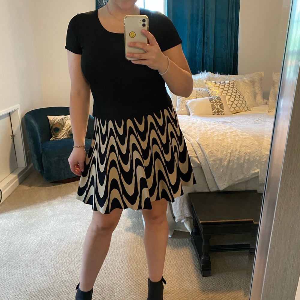 Parker dress with black and beige patterned skirt